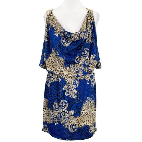 Thalia Sodi Chain Straps Cold Shoulder Stretch Waist Gold Grecian Size Med - Picture 1 of 16